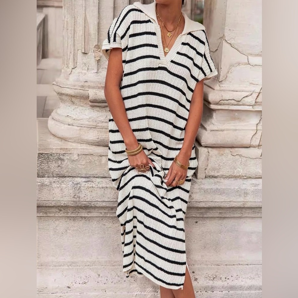 Striped Maxi Dress coastal knit chic#beach#resort#minimalist#carolynBesettevibe
